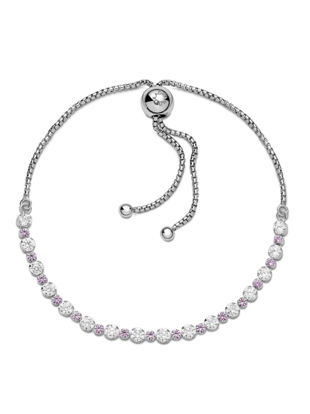 Pandora Adjustable Silver Bracelet with Pink Crystal Accents